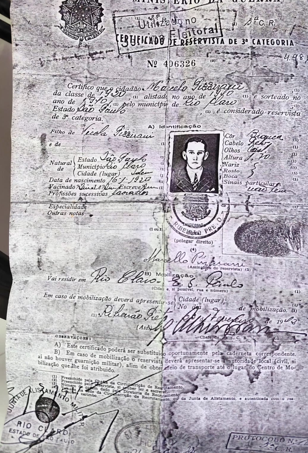 certificado de reservista de Marcelo Pizzirani